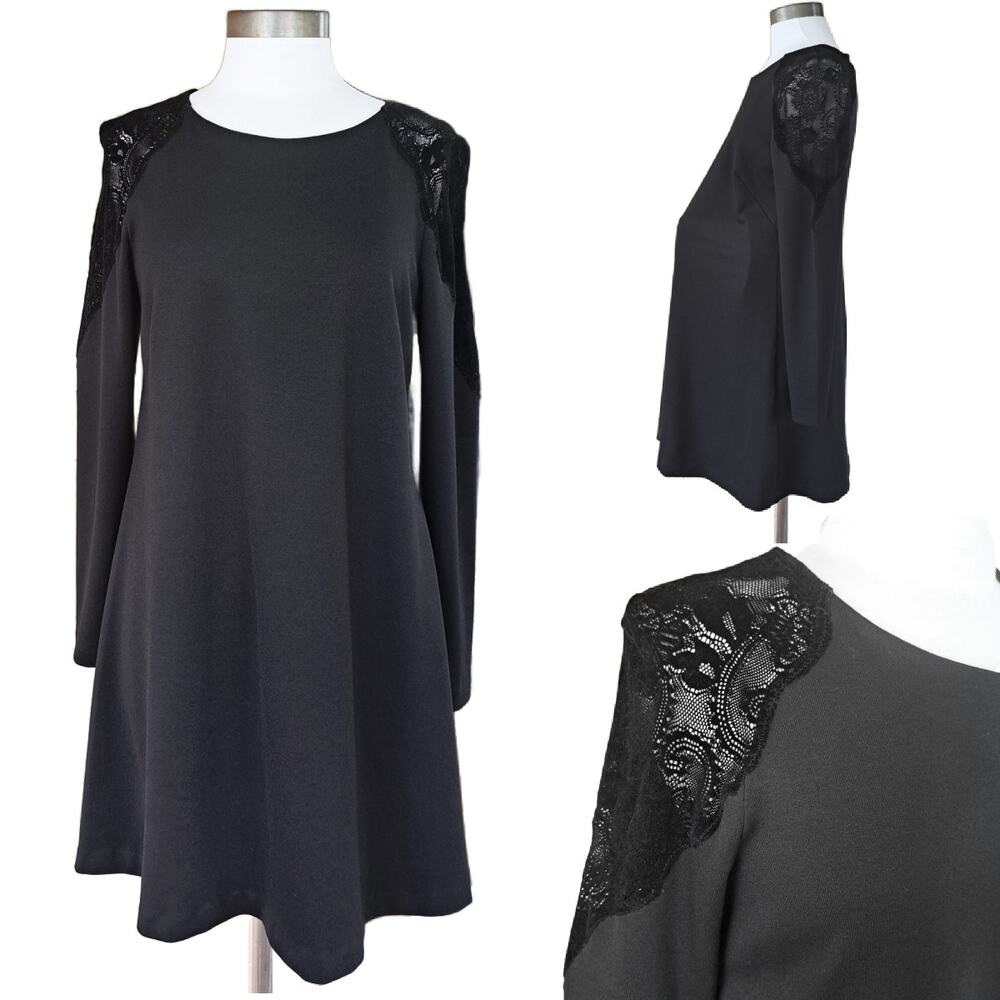 PIETRO BRUNELLI Black Maternity A-line Dress Small Lace Shoulder Office Party